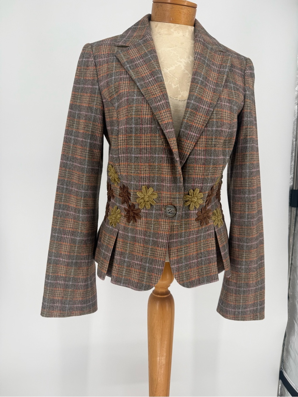ETRO Plaid Floral-Appliqué Women's Blazer Jacket - Brown Multicolor sz44 - Picture 2 of 14